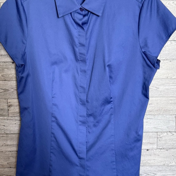 Antonio Melani Ellie Blouse Shirt Blue Button Front Cap Sleeve Cotton Small Posh - Picture 5 of 13